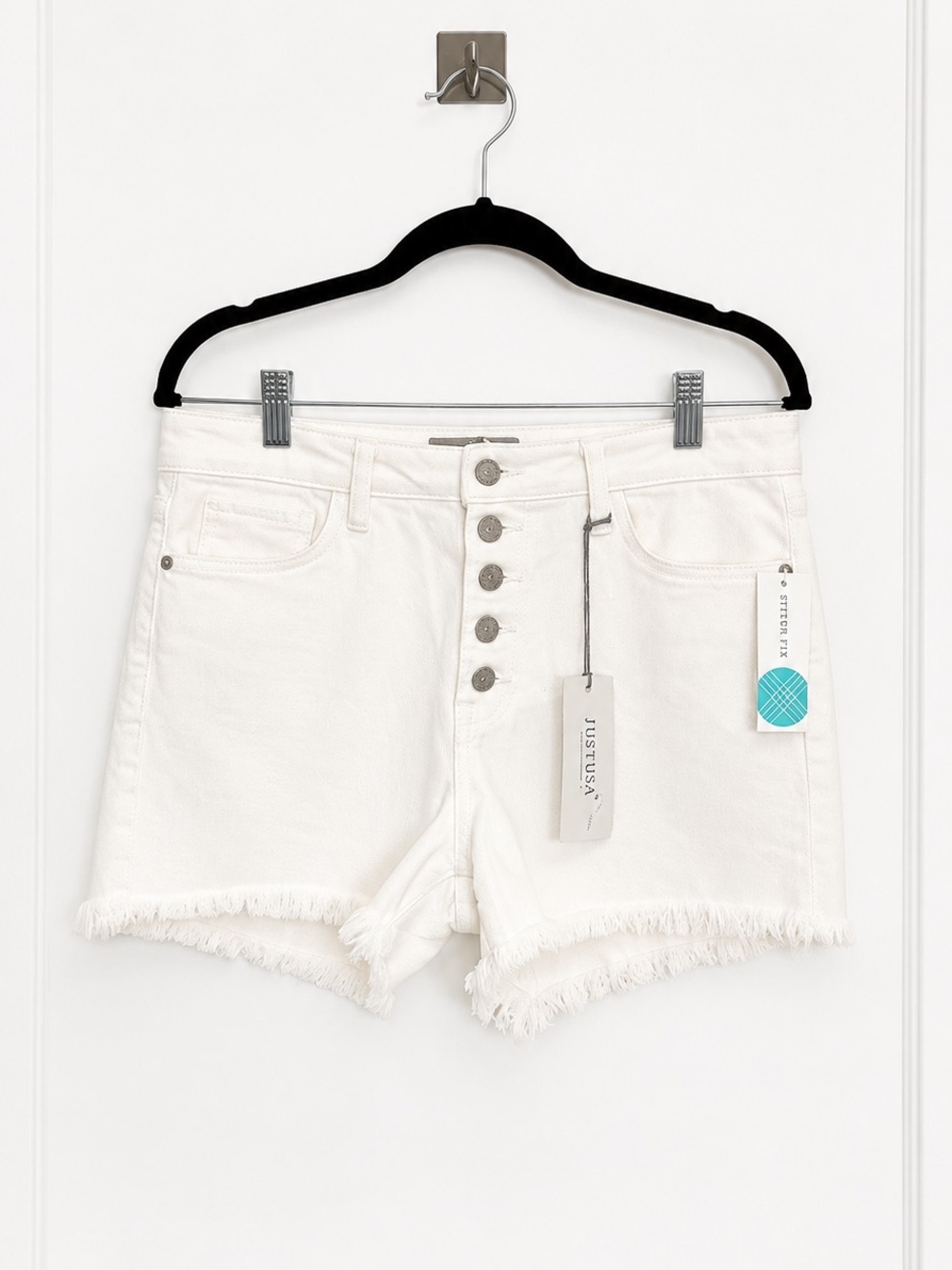 NWT Just USA Ginevra Button Fly Denim Shorts Off White Size 8